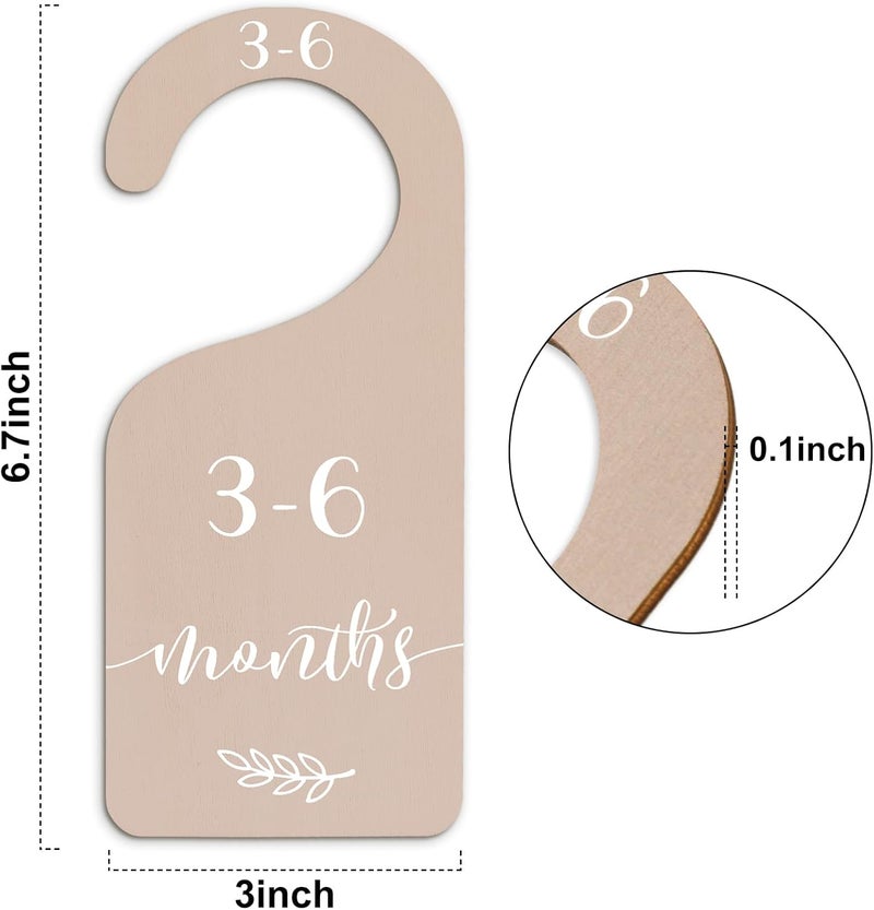Whaline 7Pcs Earth Tone Wood Baby Closet Size Dividers with Velvet Bag Newborn to 24 Month Thicken Infant Wardrobe Hanger Organizers for Home Nursery Party Favors Supplies - Image 2